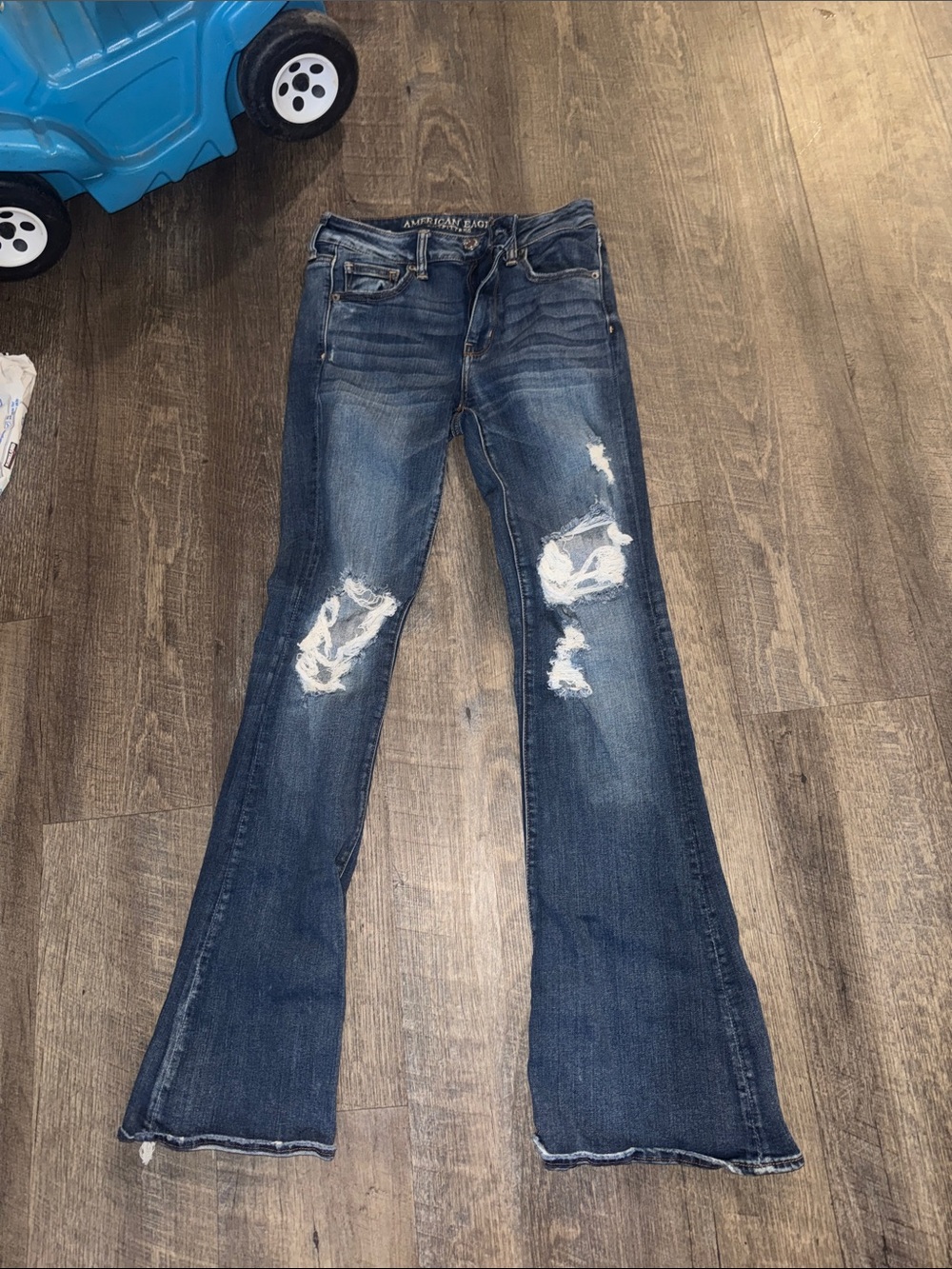American Eagle Outfitters Distressed Dark Blue Flare Jeans